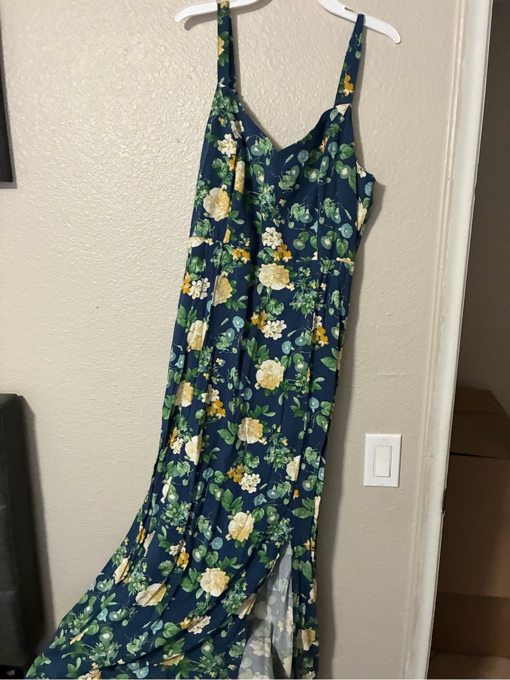 Old Navy Navy Floral Maxi with Green & Cream Blooms